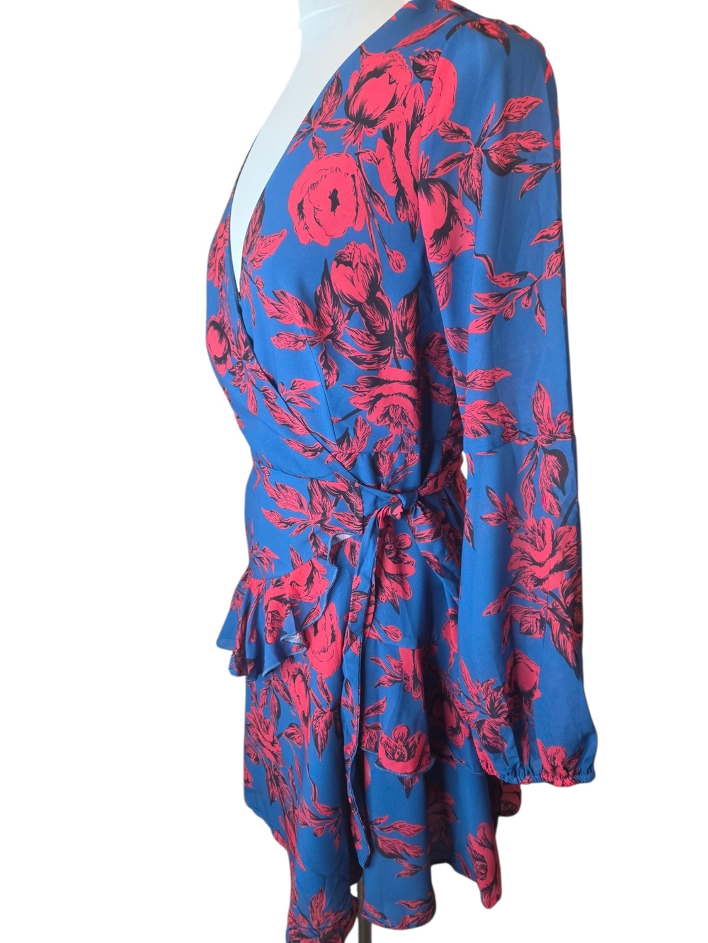 Cupshe Stunning Blue Hot Red Floral Print True Wrap Dress Size Women's Large - Picture 7 of 13
